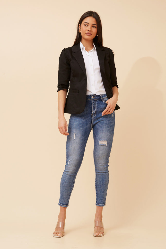 CKM - 3/4 RUCHED SLEEVE BLAZER