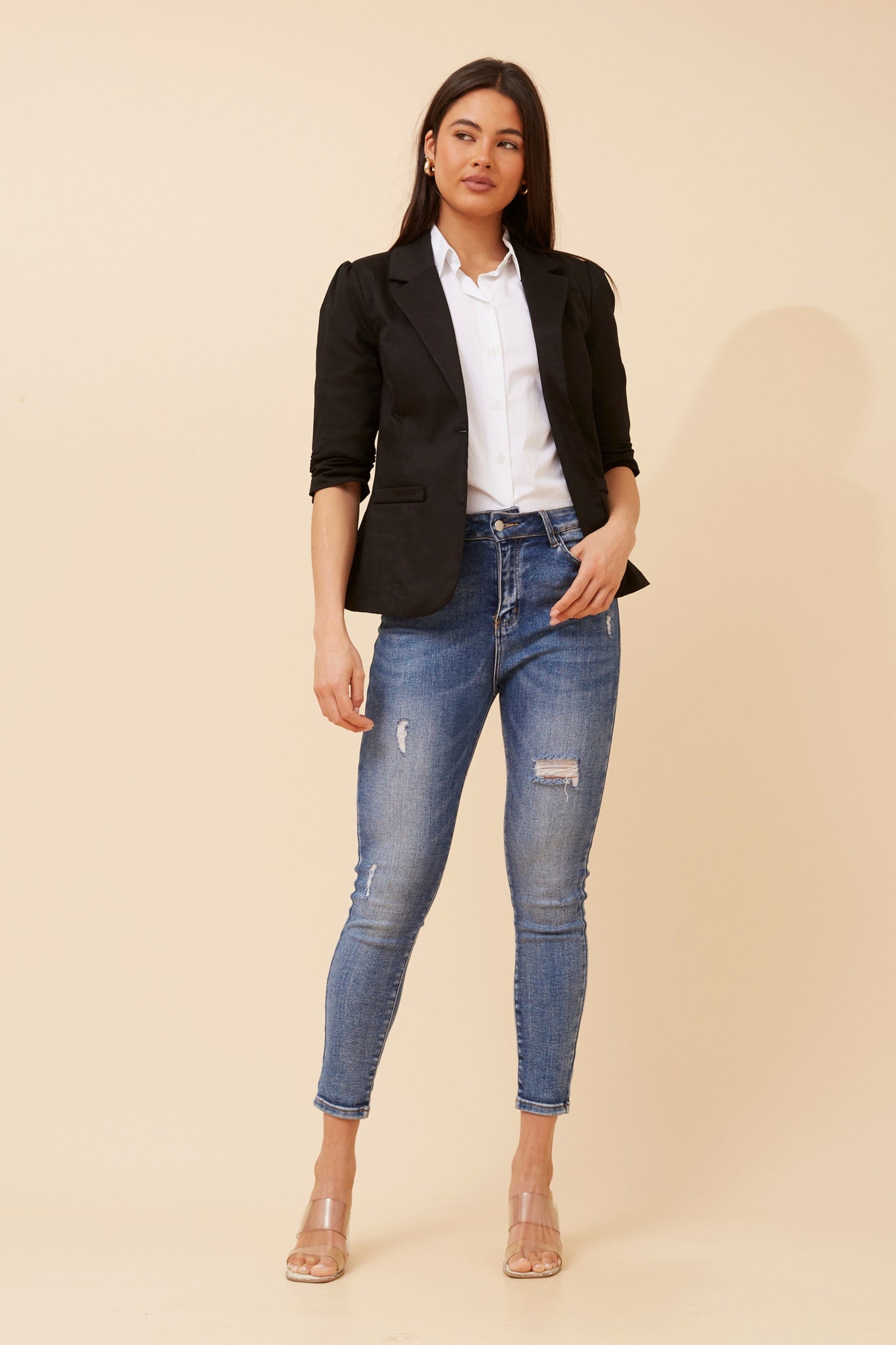 CKM - 3/4 RUCHED SLEEVE BLAZER