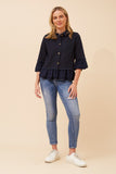 CKM - 3/4 SLEEVE FRILL DENIM JACKET