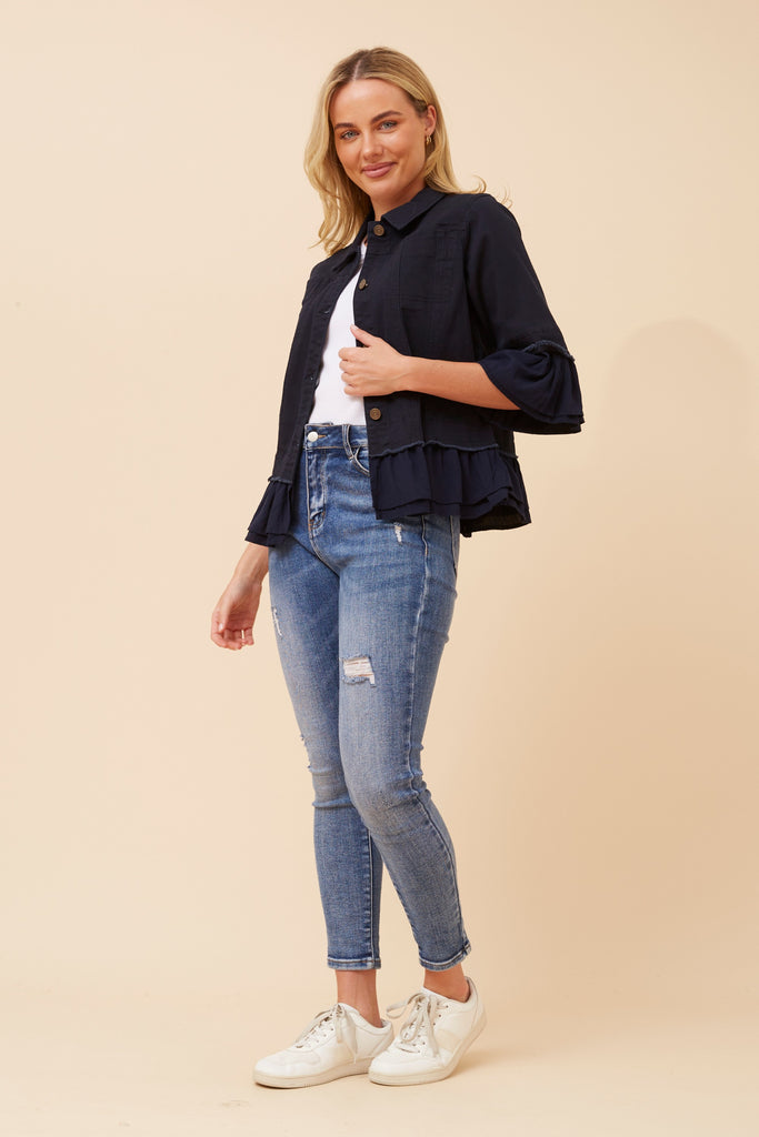 CKM - 3/4 SLEEVE FRILL DENIM JACKET