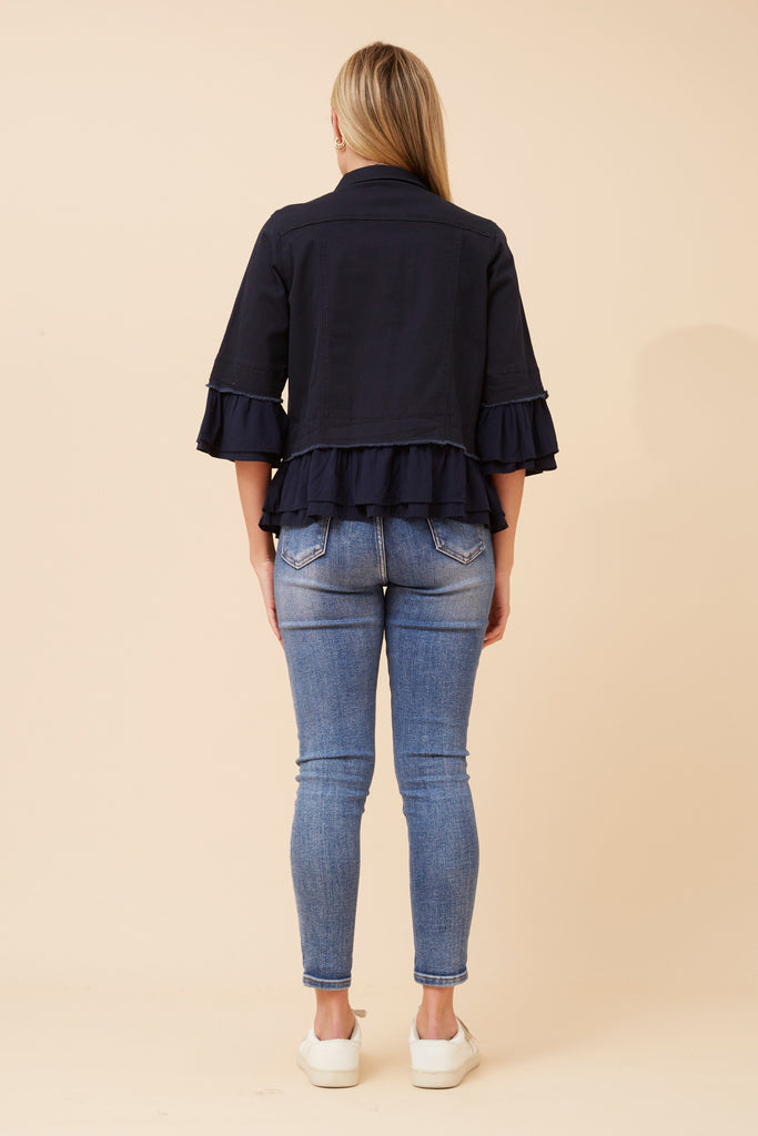 CKM - 3/4 SLEEVE FRILL DENIM JACKET