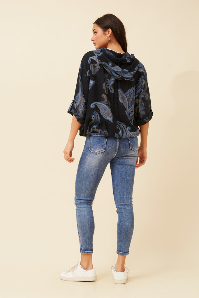 CKM - 3/4 SLEEVE PAISLEY PRINTED HOODY JACKET