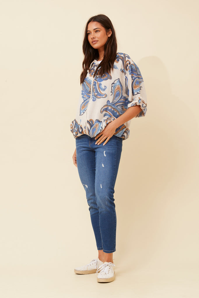 CKM - 3/4 SLEEVE PAISLEY PRINTED HOODY JACKET