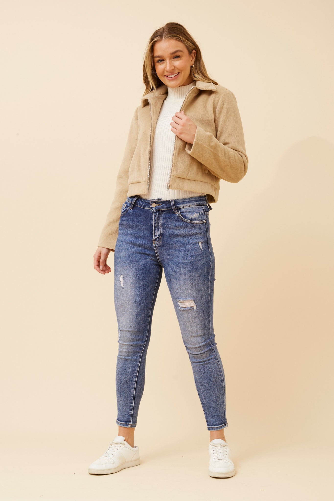 CKM - LONG SLEEVE CROP ZIP FRONT JACKET