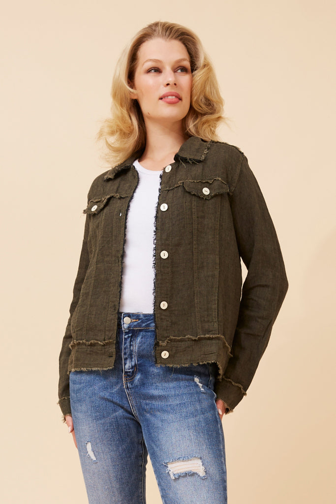 CKM - LONG SLEEVE LINEN JACKET WITH RAW EDGING