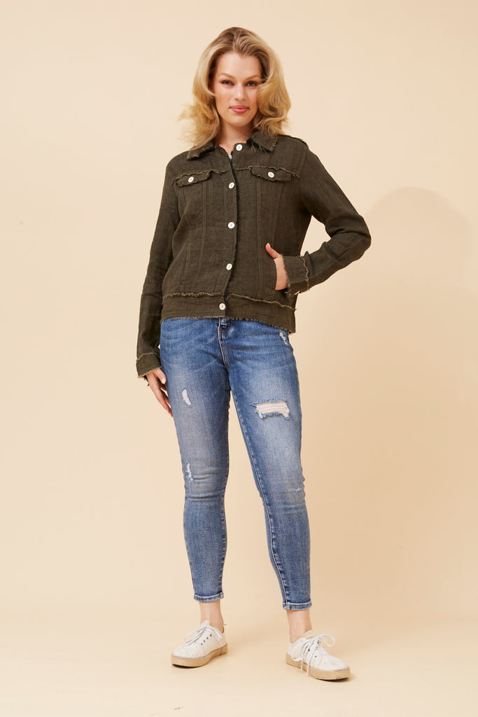 CKM - LONG SLEEVE LINEN JACKET WITH RAW EDGING