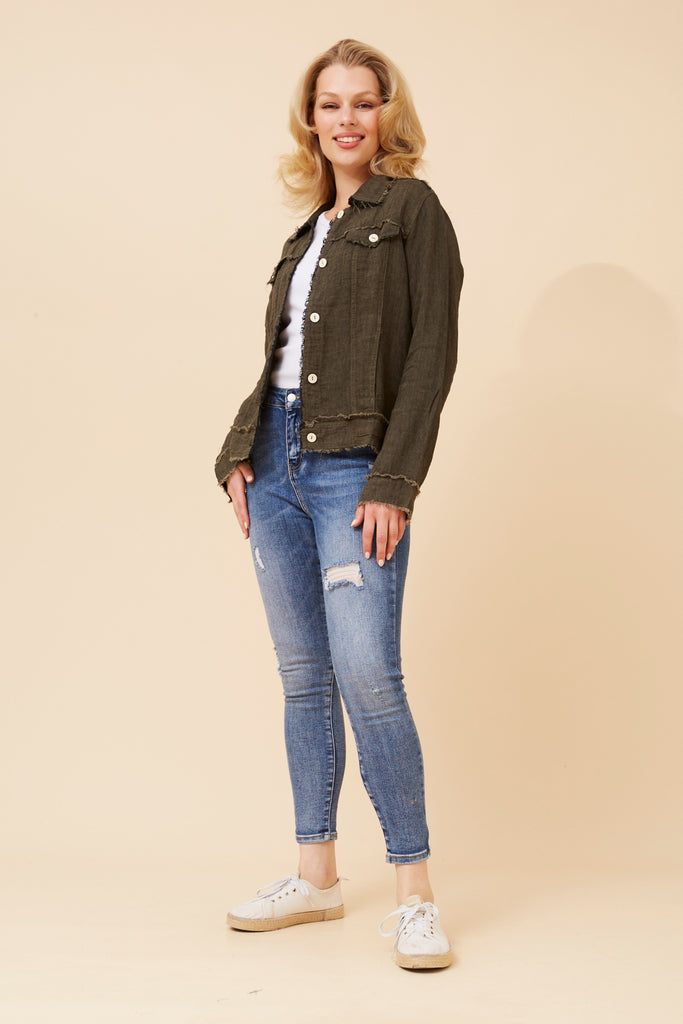 CKM - LONG SLEEVE LINEN JACKET WITH RAW EDGING