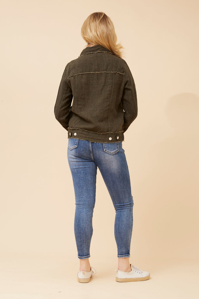 CKM - LONG SLEEVE LINEN JACKET WITH RAW EDGING