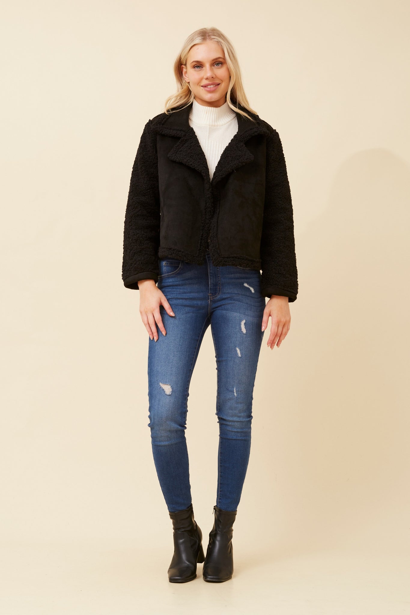 CKM - SUEDE JACKET WITH SHURPA DETAIL