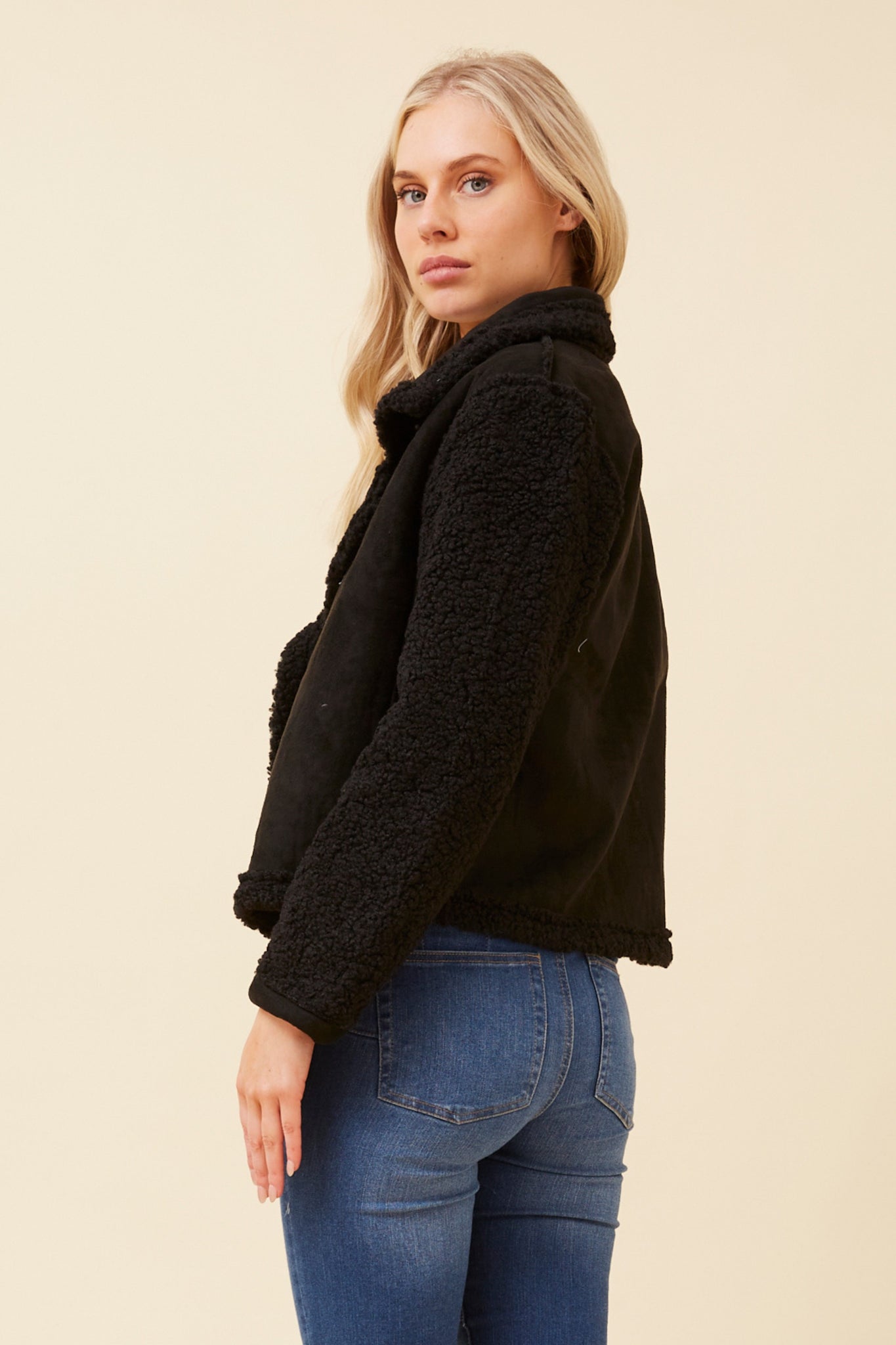 CKM - SUEDE JACKET WITH SHURPA DETAIL