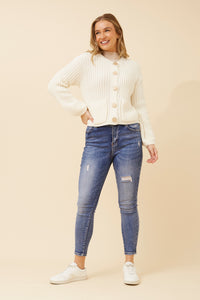 CKM - CHUNKY RIB KNIT CARDI WITH PATCH POCKETS
