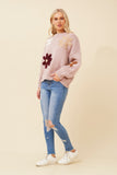 CKM - KNIT PULLOVER WITH CONTRAST FLOWER APPLIQUES
