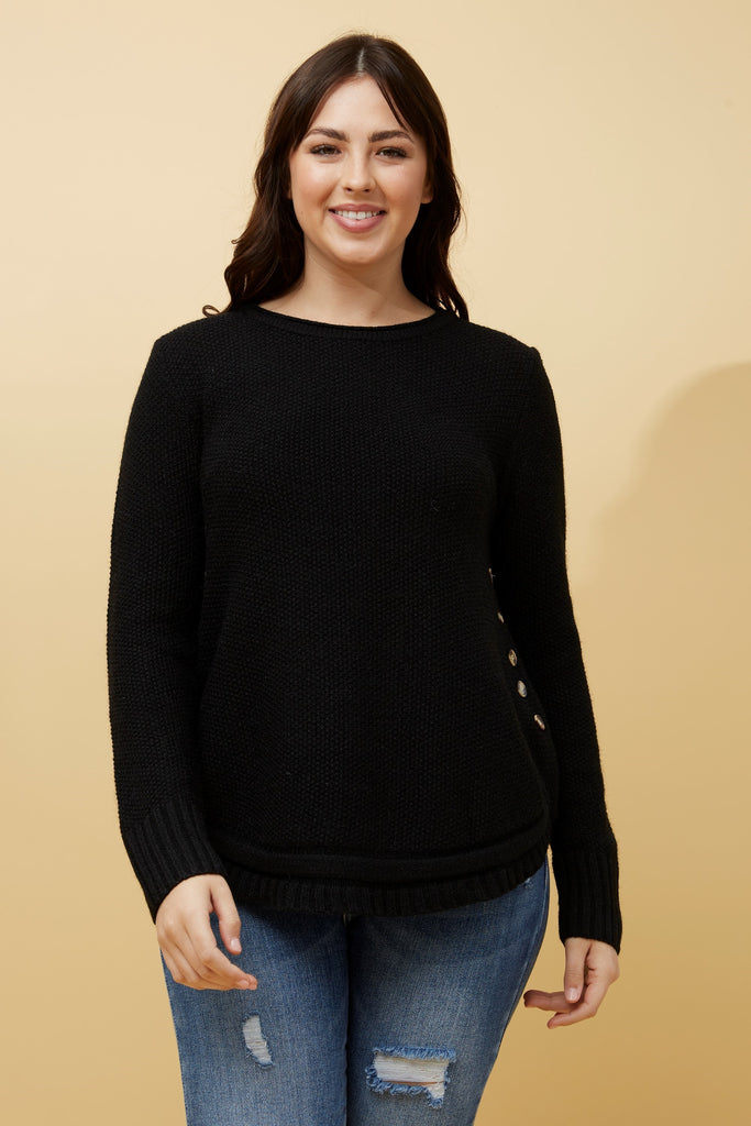 CKM - LONG SLEEVES BUTTON DETAIL KNIT PULLOVER