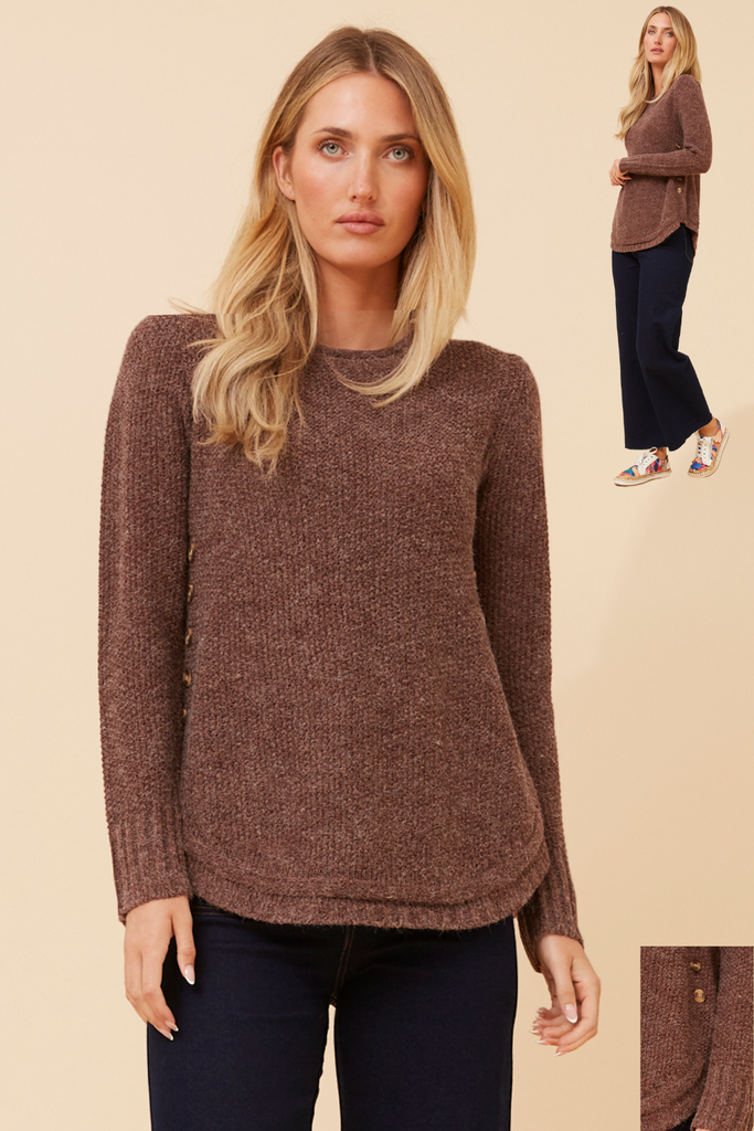 CKM - LONG SLEEVES BUTTON DETAIL KNIT PULLOVER