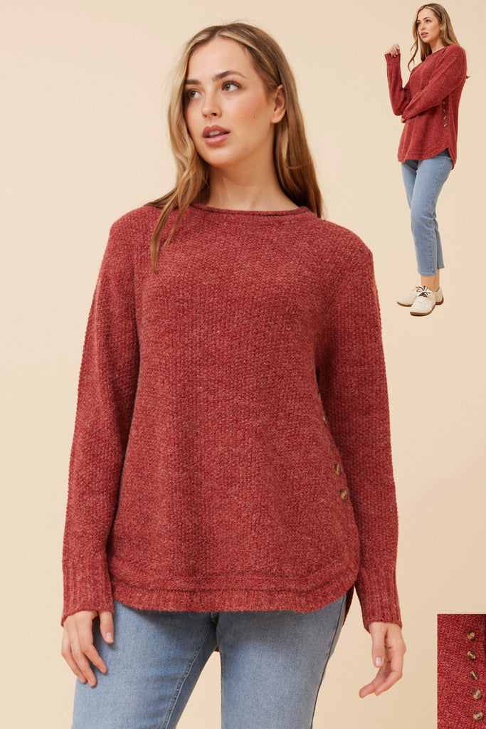 CKM - LONG SLEEVES BUTTON DETAIL KNIT PULLOVER