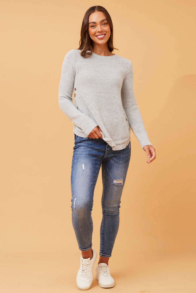 CKM - LONG SLEEVES BUTTON DETAIL KNIT PULLOVER