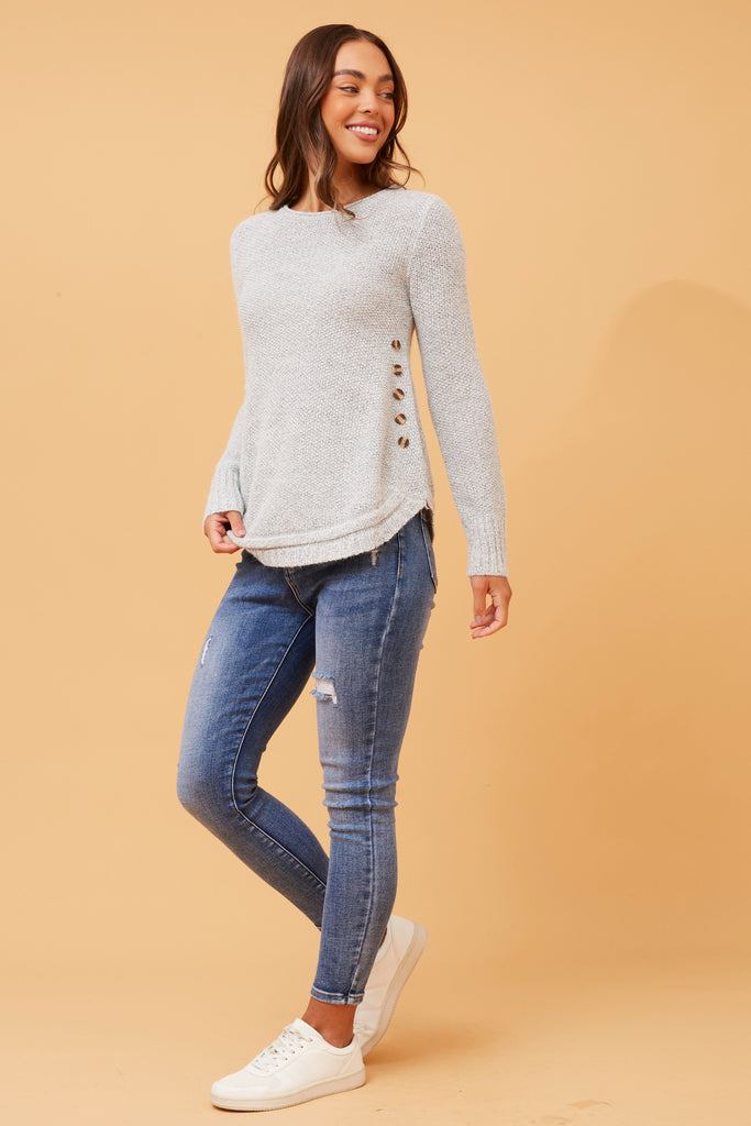 CKM - LONG SLEEVES BUTTON DETAIL KNIT PULLOVER