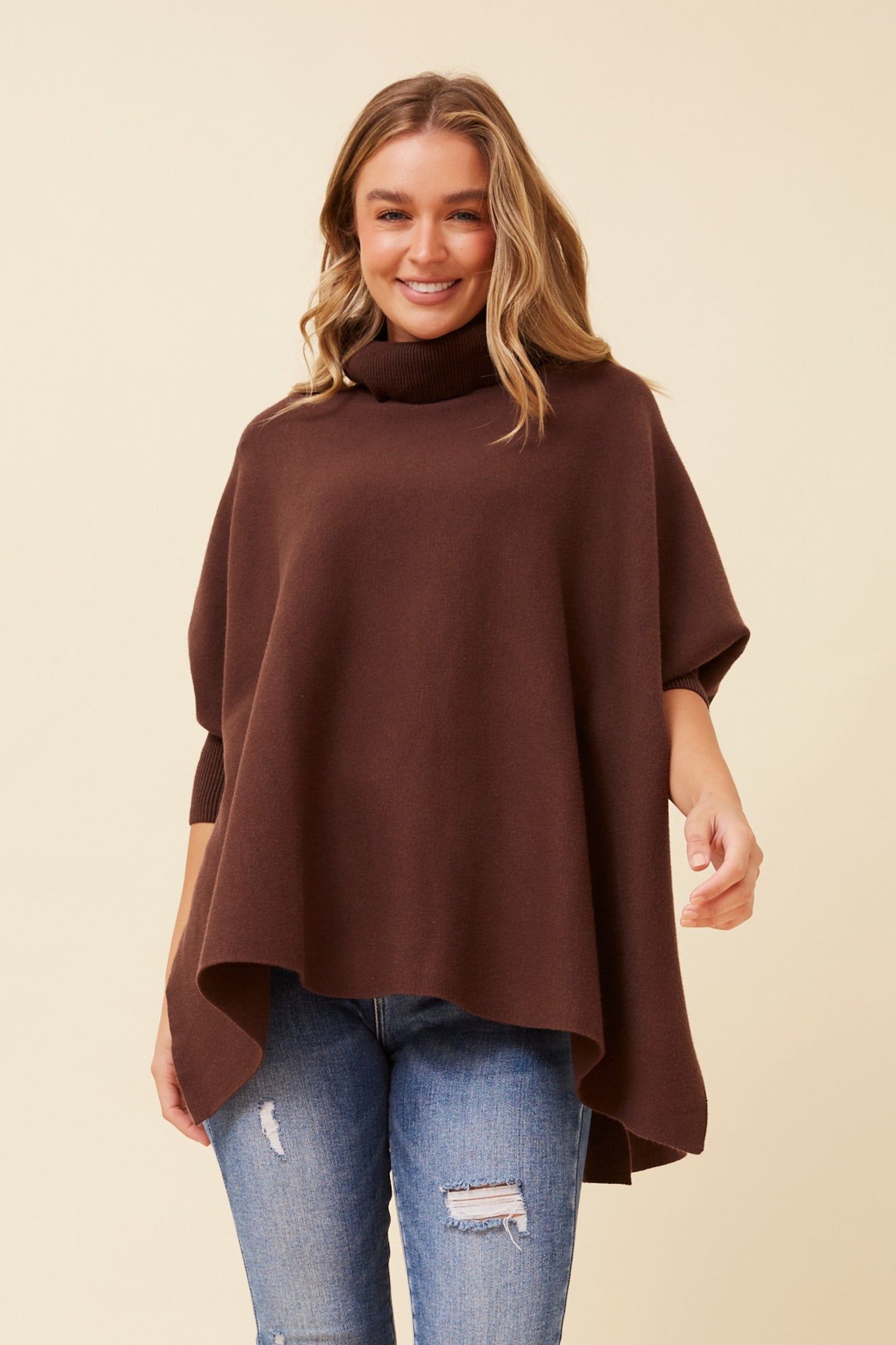 CKM - 3/4 SLEEVE COWL NECK OVERSIZED PULLOVER