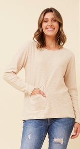 CKM - SLUB KNIT PULLOVER WITH DOUBLE POCKET DETAIL