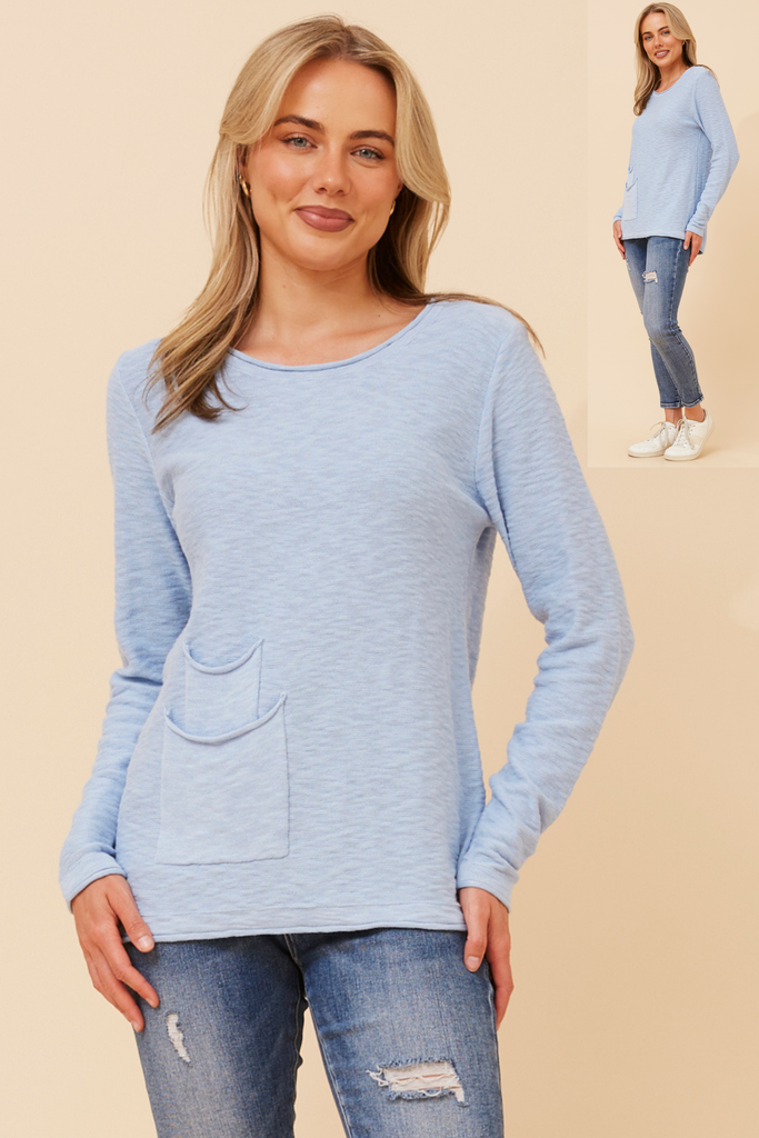 CKM - SLUB KNIT PULLOVER WITH DOUBLE POCKET DETAIL
