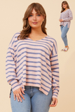 CKM - LONG SLEEVE V-NECK STRIPE PATTERN PULLOVER