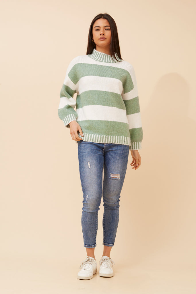 CKM - LONG SLEEVE STRIPE PATTERN PULLOVER