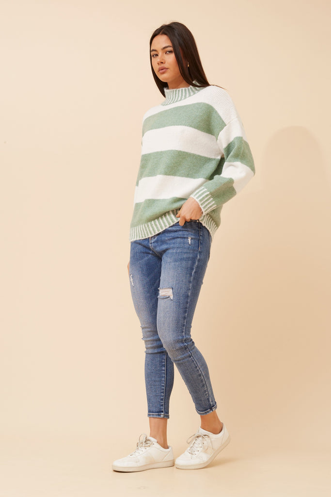 CKM - LONG SLEEVE STRIPE PATTERN PULLOVER