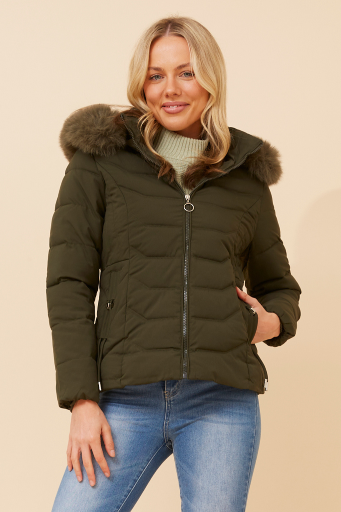 CKM - LONG SLEEVE PUFFER JACKET WITH FUR TRIMMED HOOD