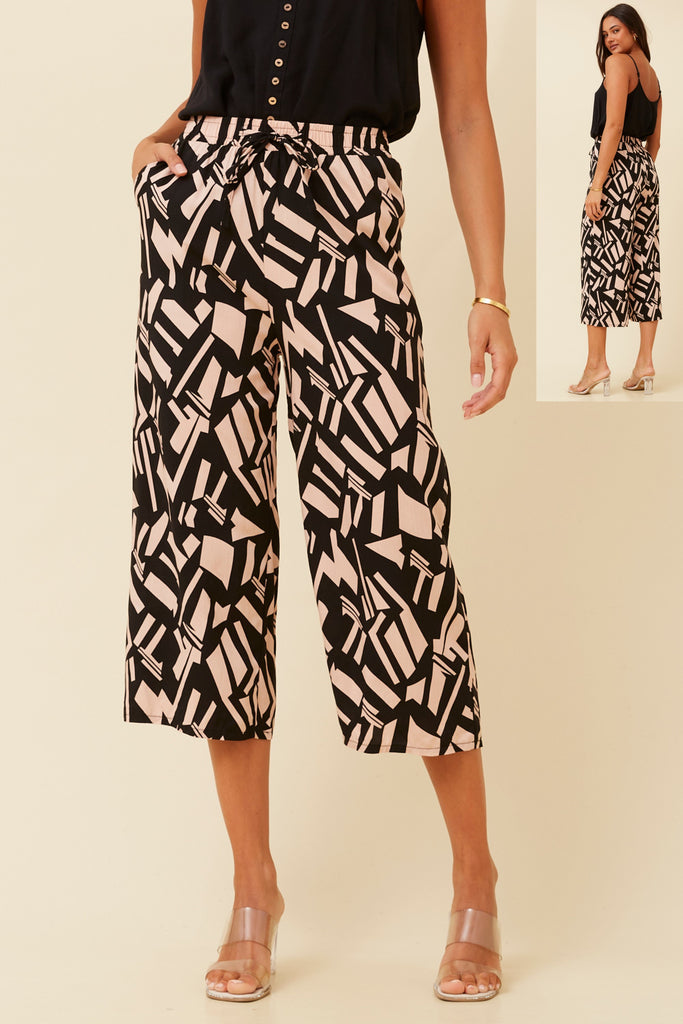 CKM - 7/8 LENGTH PRINTED WIDE LEG PANT WITH WAIST TIE