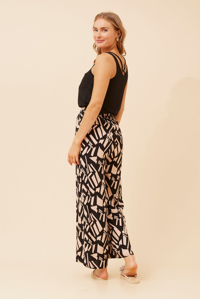 CKM - LONG PRINTED WIDE LEG PANT WITH WAIST TIE
