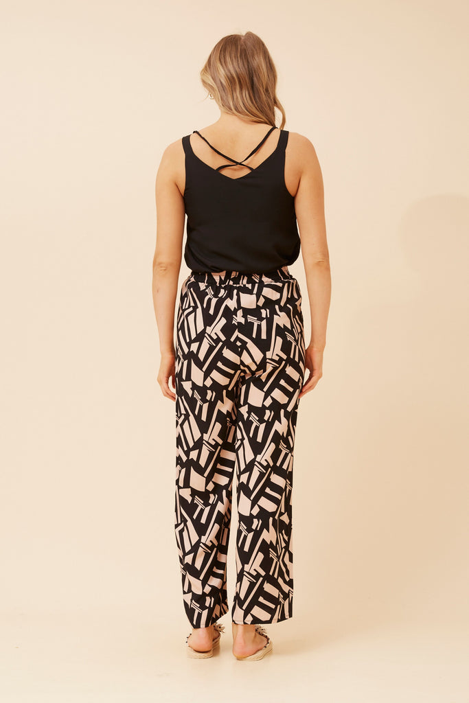 CKM - LONG PRINTED WIDE LEG PANT WITH WAIST TIE
