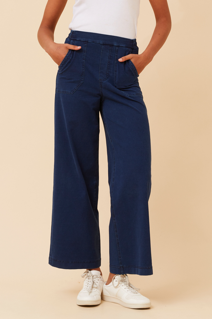 INFINITY DENIM - LONG WIDE LEG DENIM PANT WITH POCKETS