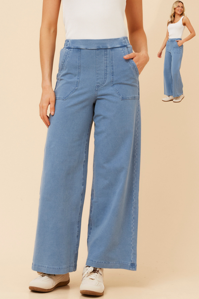 INFINITY DENIM - LONG WIDE LEG DENIM PANT WITH POCKETS