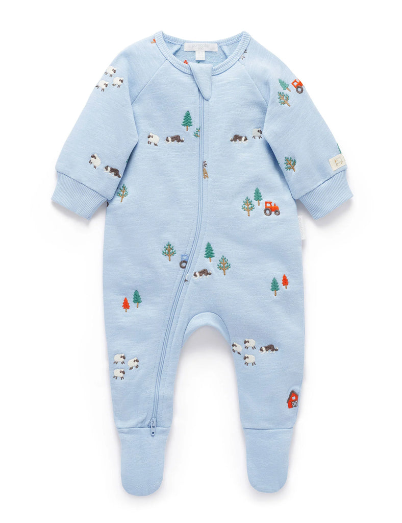 PUREBABY - EMBROIDERED FLEECE GROWSUIT
