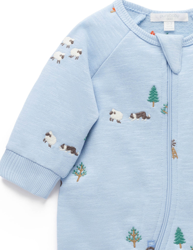PUREBABY - EMBROIDERED FLEECE GROWSUIT