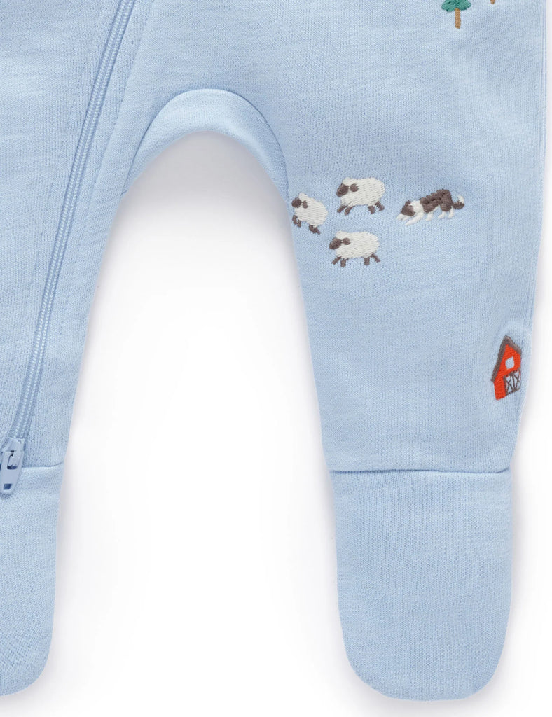 PUREBABY - EMBROIDERED FLEECE GROWSUIT