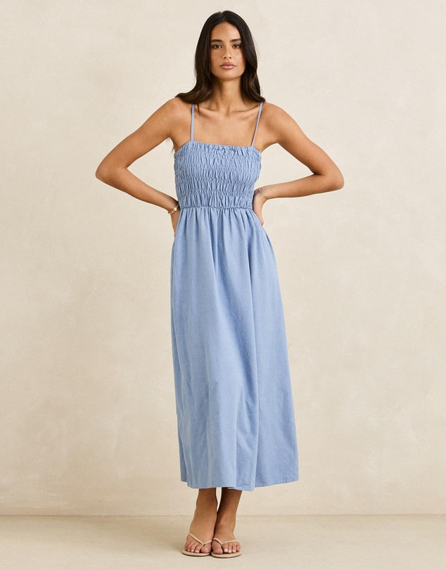 RHYTHM - CLASSIC SHIRRED MIDI DRESS