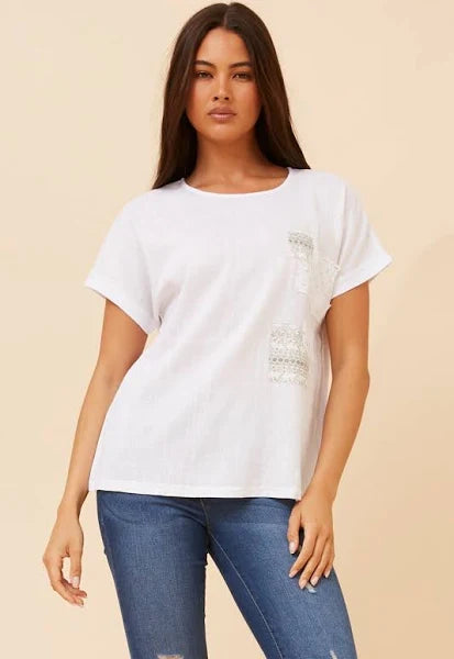 STELLA + BIANCCA - SHORT SLEEVE PATCHWORK TOP