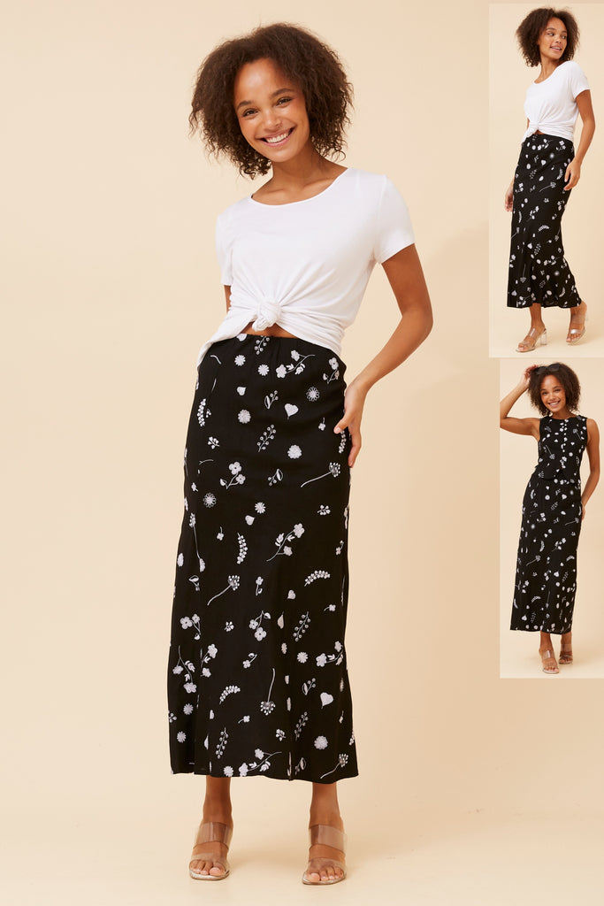 CKM - ALL OVER EMBROIDERED BIAS CUT MIDI SKIRT