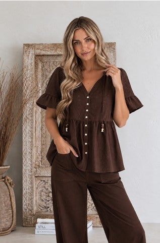 MIRACLE - BUTTON FRONT RUFFLE TOP