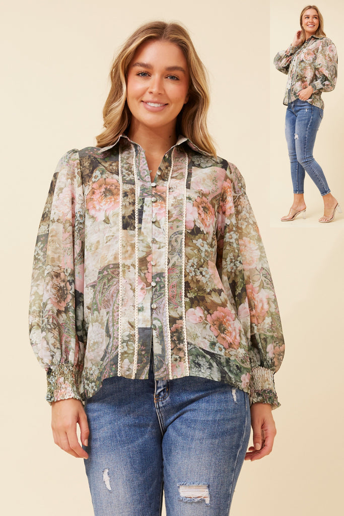 CKM - CUFF SLEEVE FLORAL BLOUSE