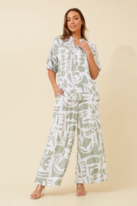 CKM - SHORT PUFF SLEEVE PRINTED BLOUSE