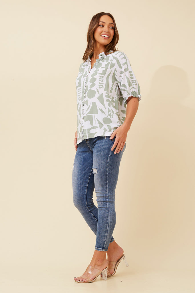 CKM - SHORT PUFF SLEEVE PRINTED BLOUSE