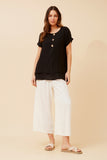 CKM - CAP SLEEVE TOP WITH FRONT BUTTON DETAIL