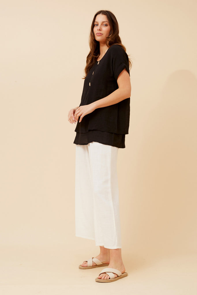 CKM - CAP SLEEVE TOP WITH FRONT BUTTON DETAIL