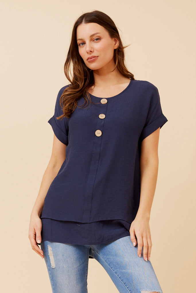 CKM - CAP SLEEVE TOP WITH FRONT BUTTON DETAIL