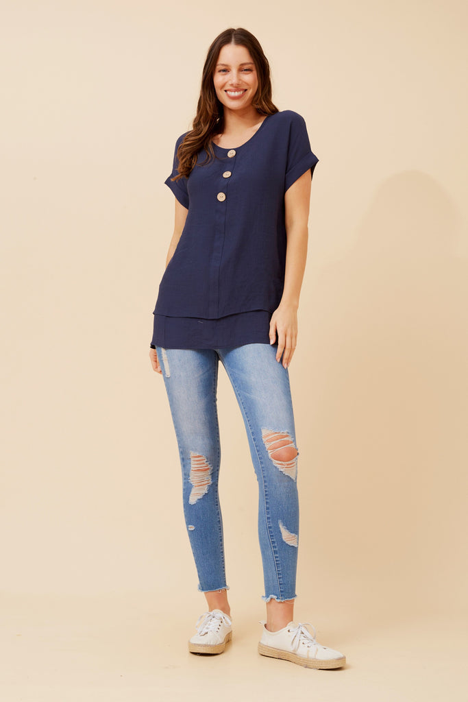 CKM - CAP SLEEVE TOP WITH FRONT BUTTON DETAIL