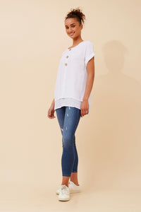 CKM - CAP SLEEVE TOP WITH FRONT BUTTON DETAIL