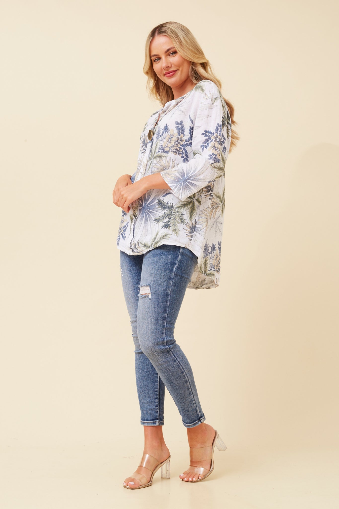 CKM - BUTTON DETAIL LEAF PRINT