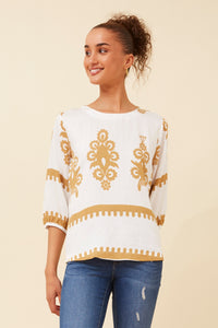CKM - 3/4 SLEEVE PRINTED TOP